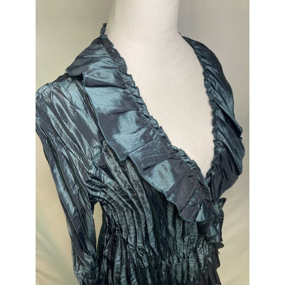 VINTAGE Carrie Allen Women's XL Top Blouse Crinkle Ruffle Metallic Whimsygoth - Picture 6 of 12